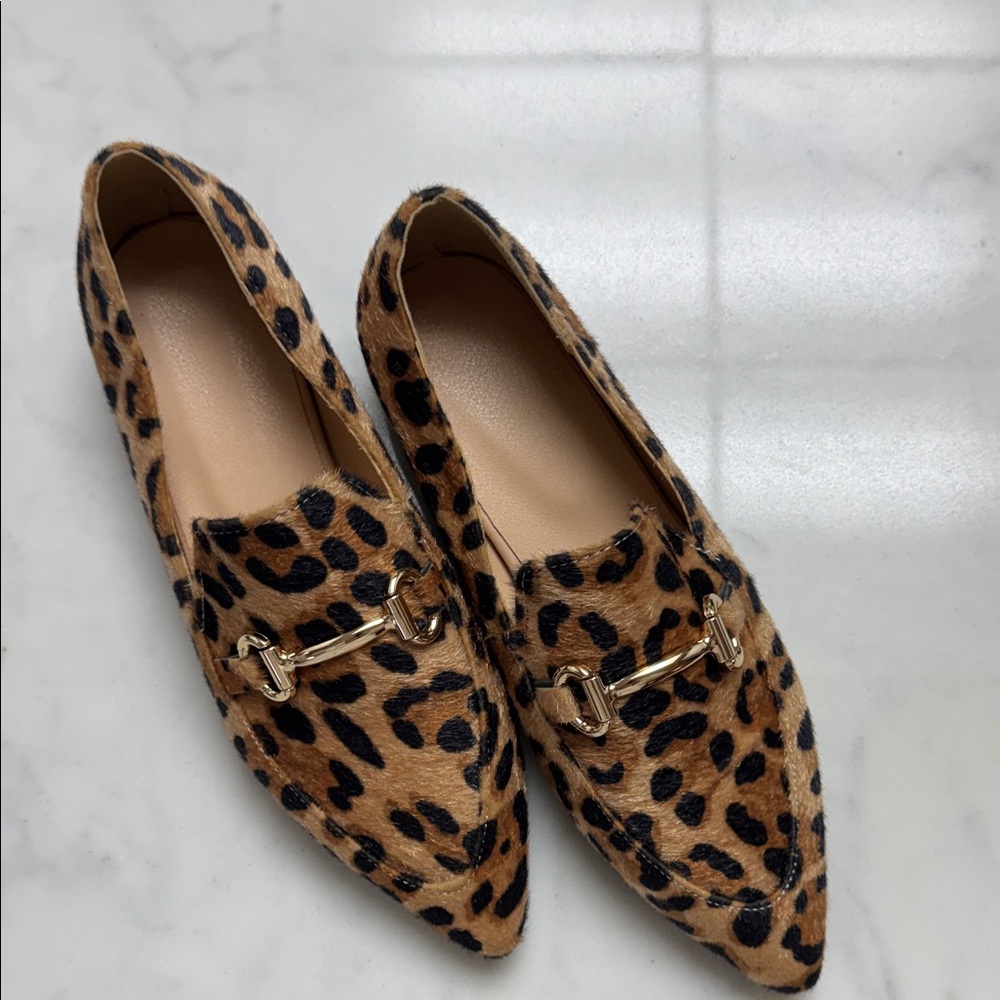 Leopard Print Flats with Gold Detail